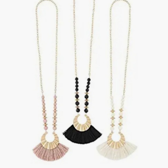 Mudpie Cream Beaded Tassel Statement Necklace with Gold-Tone Accents - Picture 4 of 4